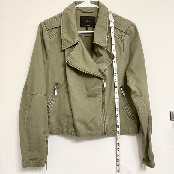 7 For All Mankind Women's Sz L Khaki Green Jacket 100% Cotton - Picture 9 of 12